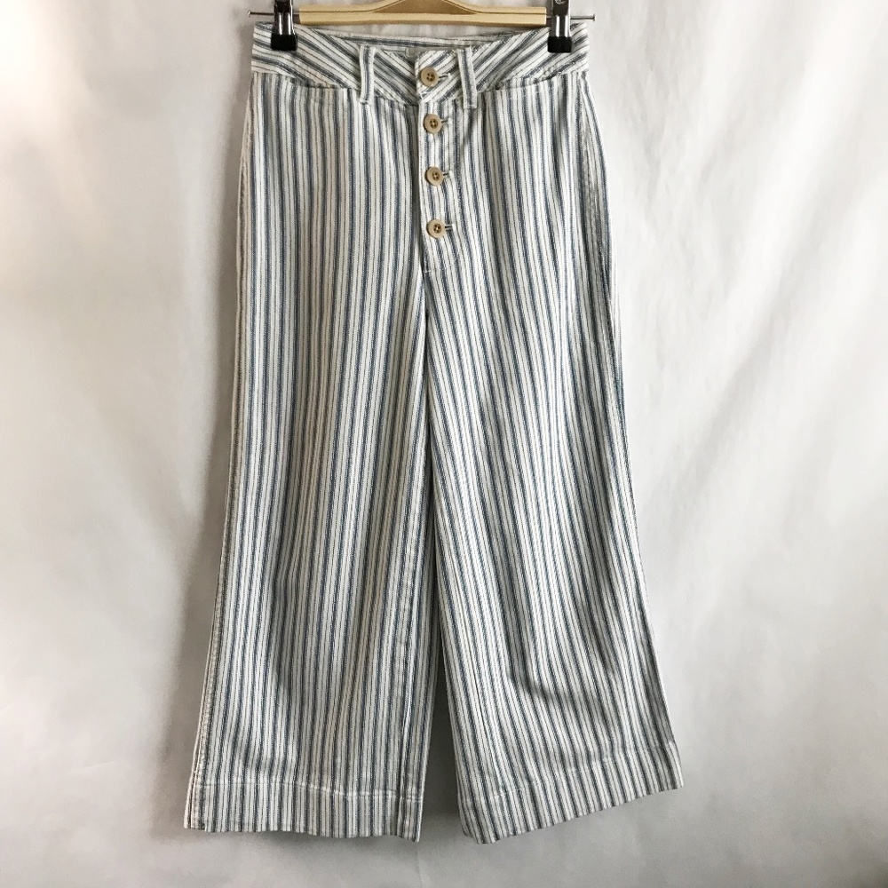 Madewell Emmett Wide Leg Crop Striped Pants Size 24 Cotton Blend Button Front